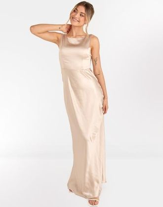 Six Stories Cowl Back Satin Bridesmaid Dress in Oyster at Nordstrom, Size 14