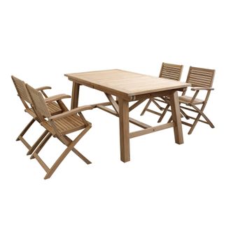 Milani Home Thor - Set Tavolo Da Giardino Con Sedie In Teak Cm 160/240x90x77 H