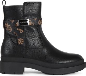 Guess Eco-leren Enkelboot met Logoplaat - Dames - Enkellaarsjes - Zwart - 37 EU - Leer - Schoenen