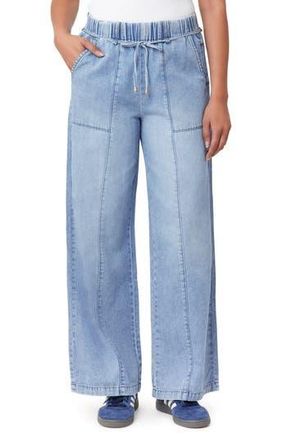 Kensie Drapey High Waist Tie Wide Leg Jeans in Marina at Nordstrom Rack, Size X-Large
