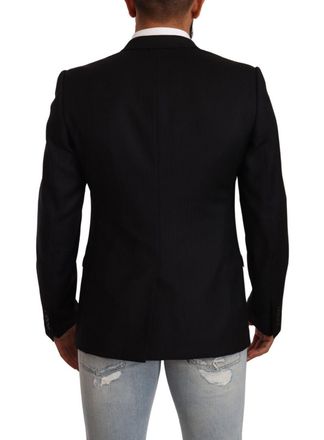 Dolce & Gabbana Mens Black Wool Single Breasted Suit Gold Jacket Virgin
