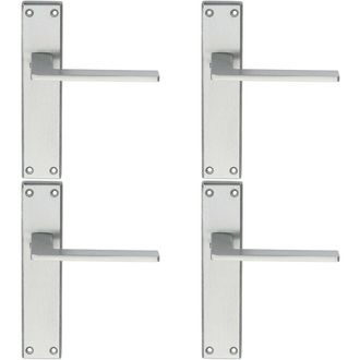 Loops 4x Flat Straight Lever on Latch Backplate Door Handle 180 x 40mm Satin Chrome
