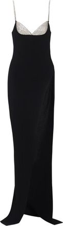 Balmain Lange Geborduurde Gebreide Jurk met Beensplit - Dames - Avondkleed - Zwart - 2XL - Leer - Kleedjes