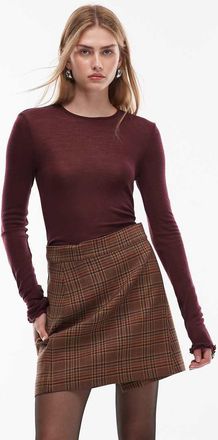 & Other Stories Top a maniche lunghe in pura lana bordeaux con fori per i pollici e bordi smerlati-Rosso