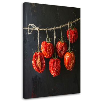 Feeby Cuadro En Lienzo, Tomates Secos Sobre Fondo Negro, 80x120