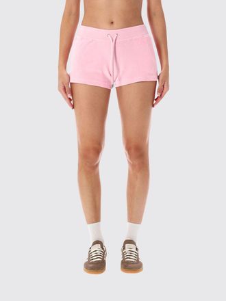 Sporty & Rich Pantaloncini rosa in cotone con vita a coulisse e logo di strass