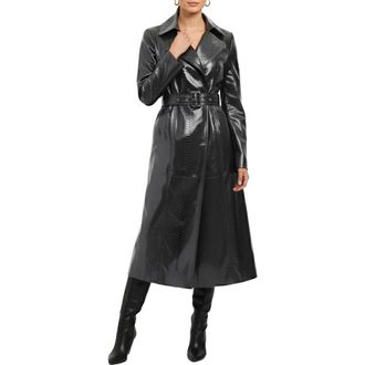 Gorski Genuine Metis Suede Pythn Printed Belted Trench Coat in Anthracite at Nordstrom, Size Small