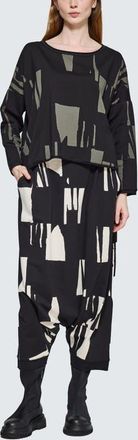 Luukaa D'Celli Nerina Cropped Graphic Blouse in Khaki Black at Nordstrom, Size X-Large