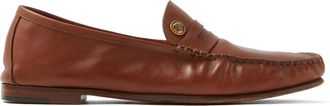 Versace Brown Calf Leather Penny Logo Loafers