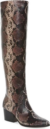 Vince Camuto Women Snake Print Block Heel Knee Tall Leather Boots In Multicolor