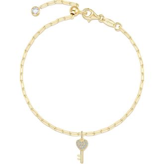 Lafonn Key to Forever Simulated Diamond Key Charm Bracelet in Gold at Nordstrom, Size 6.75