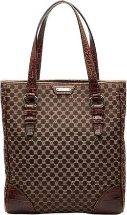 Celine Brown Canvas Leather Handbag Tote Bag (Pre-Owned)