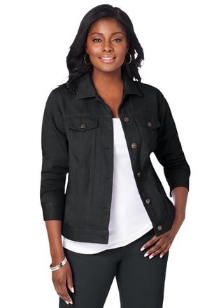 Jessica London Classic Cotton Denim Jacket in Black at Nordstrom, Size 32