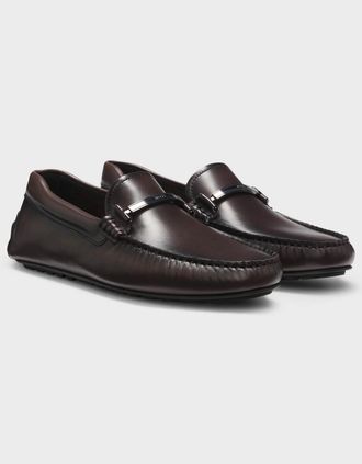 HUGO BOSS Mens BOSS Orange Noel Mens Leather Driver Shoes with Branded Hardware - Dark Brown 205 - Size: 10