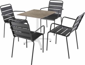 Oviala Mesa reclinable de mol beige 70x70 cm con 4 sillas de metal gris