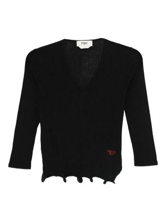 Fendi V-neck top - women - Wool - L - Black