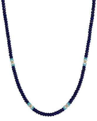 Jewelmak 14K Lapis, Turquoise, Swiss Blue Topaz Necklace