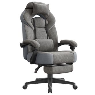 Songmics Silla gaming ergon&oacute;mica con reposapi&eacute;s y coj&iacute;n lumbar de color gris