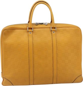 Louis Vuitton Porte-Documents Voyage Briefcase Damier Infini Leather Yellow Leather Briefcase Bag (Pre-Owned)