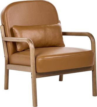 Beliani Sill&oacute;n De Estilo Moderno De Mediados De Siglo Estructura De Madera Tapizado De Piel Marr&oacute;n Dorado Selde