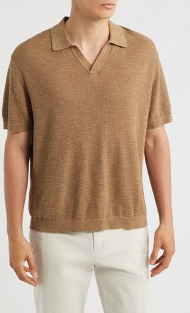 Theory Brenan Linen Blend Polo in Fresh Khaki at Nordstrom, Size Xx-Large
