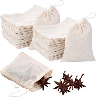 OEM Dailygoods, Bolsas De Muselina De Algod&oacute;n, Bolsas De T&eacute; Reutilizables, 50 Unidades, Beige, Bolsas Con Cord&oacute;n, Aptas Para Especias, T&eacute; Y Caf&eacute;
