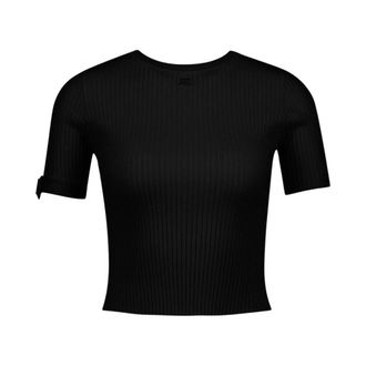 Courr&egrave;ges T-Shirts, female, Black, Size: XS Buckle Rib Knit T-Shirt