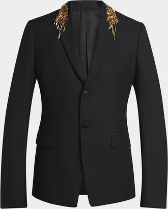 Alexander McQueen Men & apos;s Metallic Embroidered Two-Button Wool Jacket