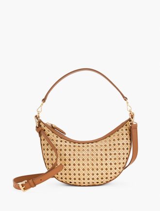 Talbots Leather Trim Rattan Crescent Shoulder Bag - Natural/Havana Tan - 001 Talbots