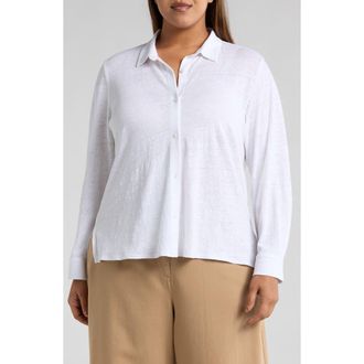 Eileen Fisher Classic Collar Organic Linen Button-Up Shirt in White at Nordstrom Rack, Size 1X