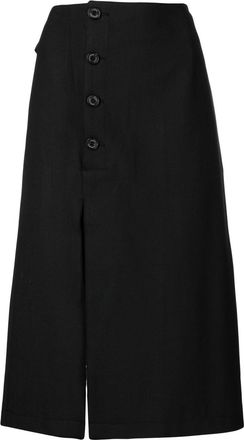 Rokh button-detail midi skirt - women - Wool/Elastane/Polyester - 40 - Black