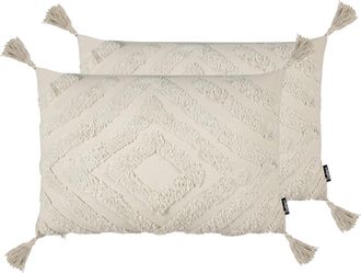 Beliani Conjunto De 2 Cojines De Algod&oacute;n Poli&eacute;ster Beige Claro 40 X 60 Cm Crataegus