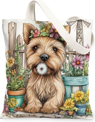 Generic Spring Lakeland Terrier Dog Canvas Tote Bag for Shopping 13x15, Farmhouse Country Puppy Reusable Grocery Print Bag for Women, Farm Pet Beach Aesthetic