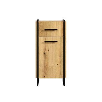 Calicosy Mueble bajo de ba&ntilde;o de 1 puerta, acabado roble y negro, alto 79 cm