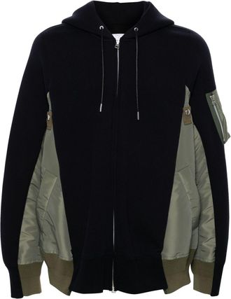 sacai colourblock hoodie - men - Cotton/Nylon/Polyester/Polyester - 3 - Blue