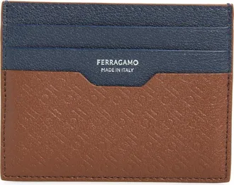 Ferragamo Embossed Gancini Leather Card Case in Midbrown New Navy Nero at Nordstrom