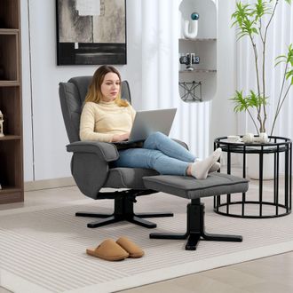 HOMCOM Swivel Recliner Chair with Footstool, Velvet Upholstered in Charcoal | Size: Armchair