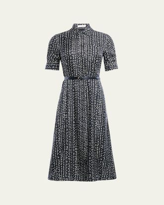 Altuzarra Kieran Abstract-Print Short-Sleeve Midi Shirtdress With Belt