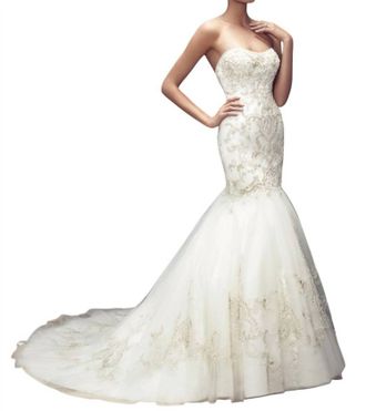 Casablanca Strapless Fit And Flare Shaped Gown In Ivory/ivory/silver