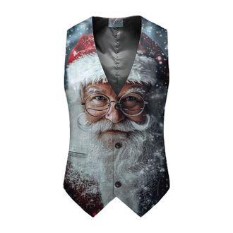 Generic Christmas Waistcoat Mens Fun Waistcoat Fun Christmas Festive Happy Santa Claus Xmas Holiday Dress V-Neck Snowflake Xmas Waistcoats V Neck Sleeveless S