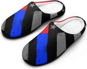 Generic Firefighter Police Flag Funny Mens Cotton Slippers Soft Non-Slip Rubber Sole House Slipper Indoor Outdoor