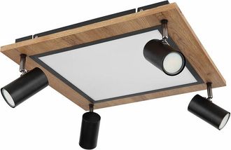 Globo Lighting Pannello da soffitto a led Plafoniera in legno Lampada da soffitto a 4 fiamme Faretto orientabile, la luce può essere accesa separatamente, 24W