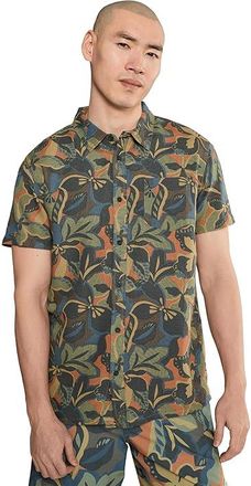 O'Neill OG Print Standard Short Sleeve Woven Shirt Mens Clothing Dark Shadow : 2XL, Cotton/Linen/Lyocell