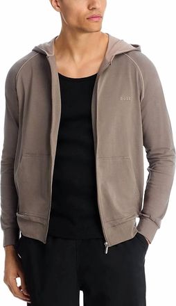 HUGO BOSS Mix And Match Long Sleeve Zip Up Hoodie In Mediumbrown