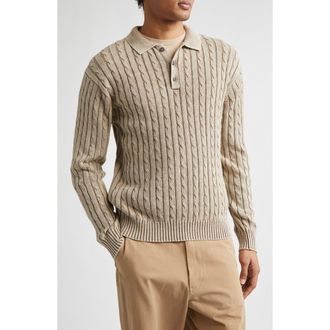 Beams Pigment Dyed Cable Knit Cotton Polo in Beige at Nordstrom, Size X-Large
