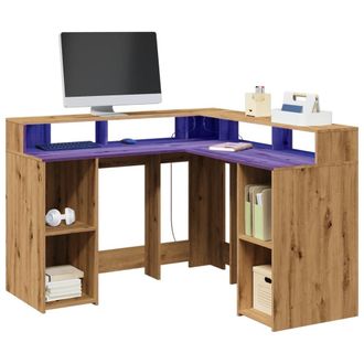 Berkfield Home Desk with LED Lights Artisian Oak 130x130x91 cm Engineered Wood in Brown | Size: 130 x 130 x 91 cm