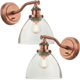 Loops 2 PACK Dimmable LED Wall Light Aged Copper & Glass Shade Adjustable Lamp Fitting