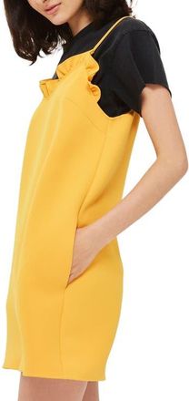 Topshop Ruffle Trim Shift Minidress in Marigold at Nordstrom, Size 2 Us