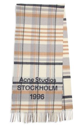 Acne Studios Check 1996 Wool Scarf in White/Beige at Nordstrom