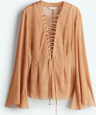 H&M Chiffonbluse mit Schn&uuml;rdetail - Beige